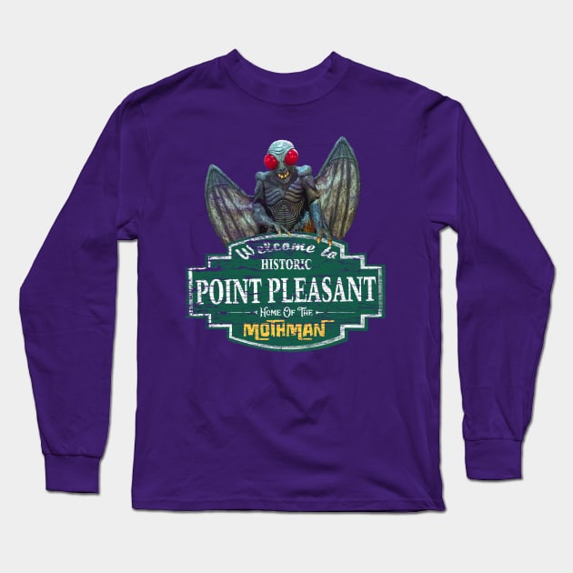 Mothman and Point Pleasant Long Sleeve T-Shirt by woodsman